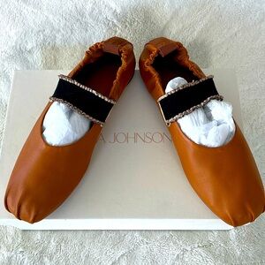 NWT Ulla Johnson Eliza Elastic Ballet Shoes Caramel Brown Leather